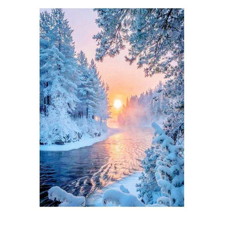 Coucher de soleil hivernal | Kit broderie diamant - Hiver Paysage Produit