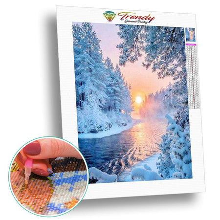 Coucher de soleil hivernal | Kit broderie diamant - Hiver Paysage Produit