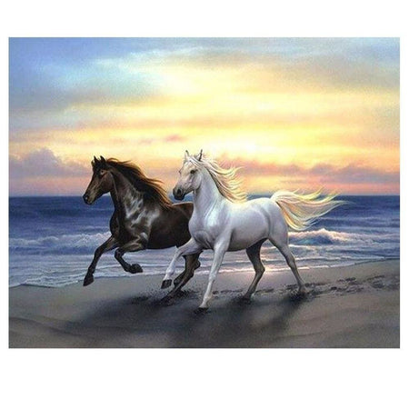 Couple de chevaux au couché de soleil | Broderie diamant toile entière - Animaux Cheval Produit