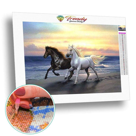 Couple de chevaux au couché de soleil | Broderie diamant toile entière - Animaux Cheval Produit