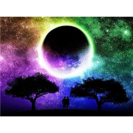 Couple devant la pleine lune en colorfull - modèle M002 | Broderie diamant - Paysage Produit Été