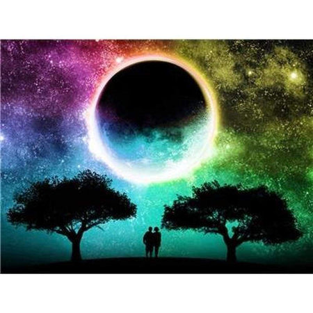 Couple devant la pleine lune en colorfull - modèle M003 | Caneva diamant - Produit
