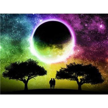 Couple devant la pleine lune en colorfull - modèle M005 | Tableau diamant - Produit
