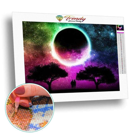 Couple devant la pleine lune en colorfull - modèle M006 | Peinture diamant - Produit