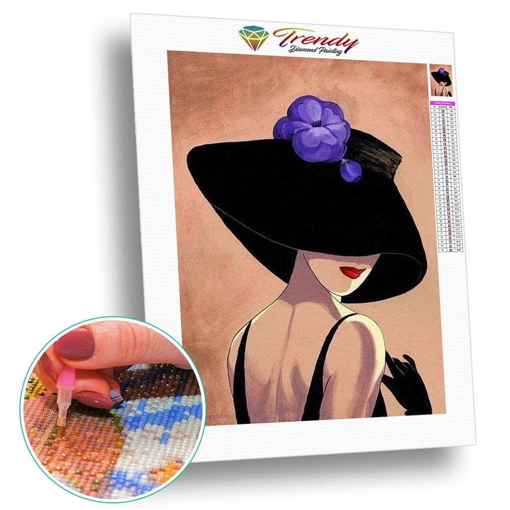 Dame raffinée au chapeau - modèle M002 | Diamond painting kit - Portrait Produit