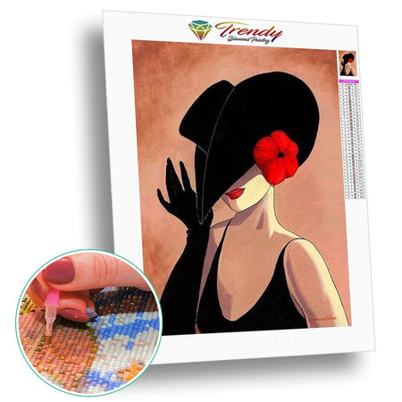 Dame raffinée au chapeau - modèle M003 | Broderie diamant - Portrait Produit