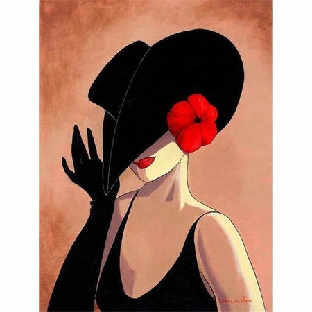 Dame raffinée au chapeau - modèle M003 | Broderie diamant - Portrait Produit