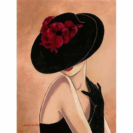 Dame raffinée au chapeau - modèle M004 | Caneva diamant - Portrait Produit
