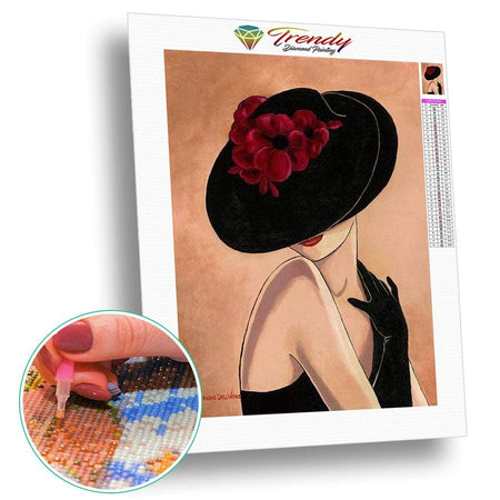 Dame raffinée au chapeau - modèle M004 | Caneva diamant - Portrait Produit