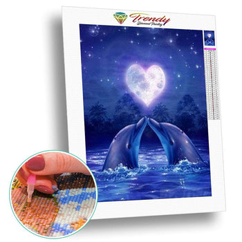 Dauphins amoureux | Diamond painting complet - Animaux Poisson Produit