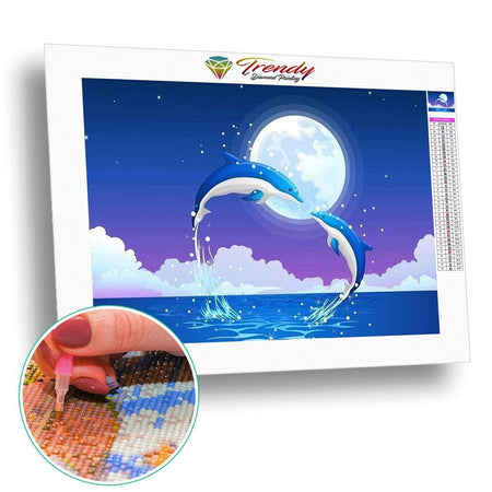 Dauphins sous la pleine lune | Broderie de diamant - Animaux Poisson Produit