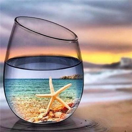 Décor sous les sunlights dans un verre - modèle M005 | Broderie diamant kit complet - Paysage Produit À la mer Été
