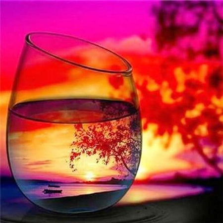 Décor sous les sunlights dans un verre - modèle M006 | Broderie diamant complet - Paysage Produit À la mer Été