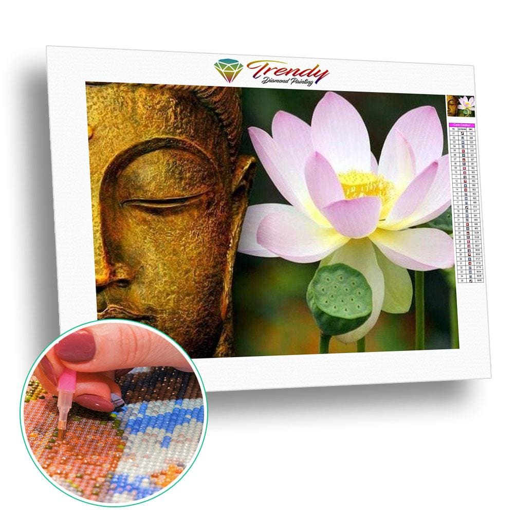 Demi visage de Bouddha et sa fleur de lotus - modèle M001 | Diamond Painting - Bouddhisme Bouddhisme et Hindouisme Produit Religion Zen