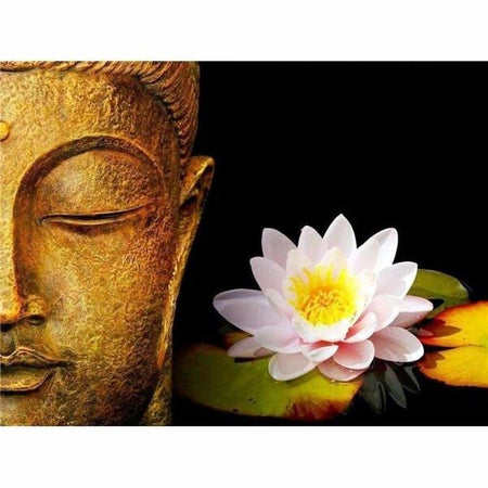 Demi visage de Bouddha et sa fleur de lotus - modèle M002 | Kit broderie diamant - Bouddhisme Bouddhisme et Hindouisme Produit Religion Zen