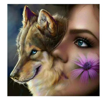 Demoiselle loup | Broderie diamant toile entière - Animaux Chien Loup Produit