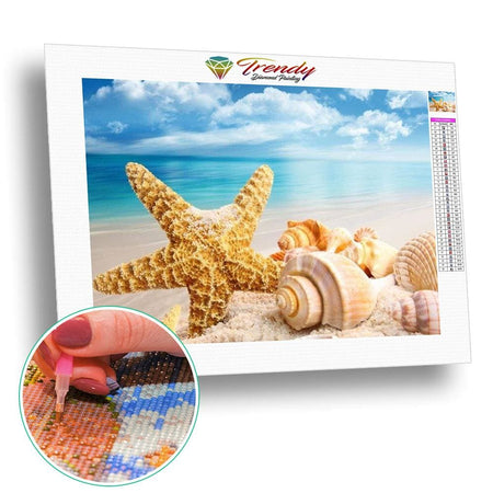 Étoile de mer et ses coquillages sur la plage | Broderie diamant kit - Paysage Produit À la mer Été