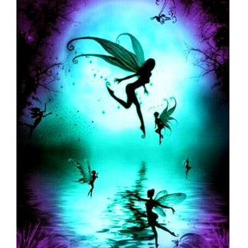 Fées sous la pleine lune | Broderie point de diamant - Dessin Dessin animé Fée Produit