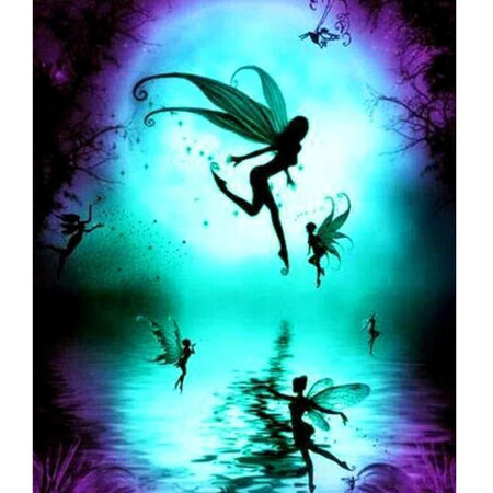 Fées sous la pleine lune | Broderie point de diamant - Dessin Dessin animé Fée Produit