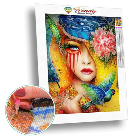 Fille mystérieuse colorée | Kit broderie - Portrait Produit