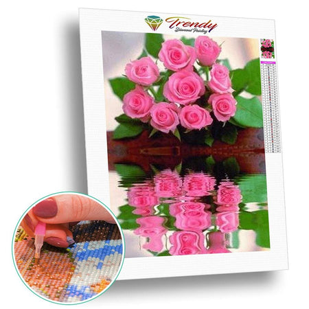 Fleur goutte deau avec son reflet - modèle M002 | Tableau diamant - Fleur Fleur et plante Produit