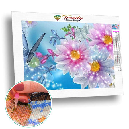 Fleurs et papillons - modèle M001 | Diamond Painting - Animaux Dessin Dessin Crayon Fleur Fleur et plante