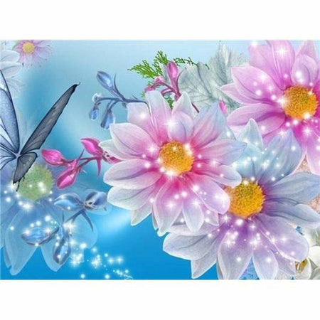 Fleurs et papillons - modèle M001 | Diamond Painting - Animaux Dessin Dessin Crayon Fleur Fleur et plante