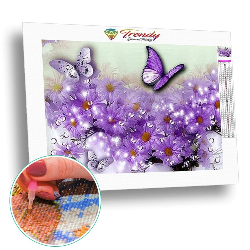 Fleurs et papillons - modèle M003 | Broderie diamant kit complet - Animaux Dessin Dessin Crayon Fleur Fleur et plante