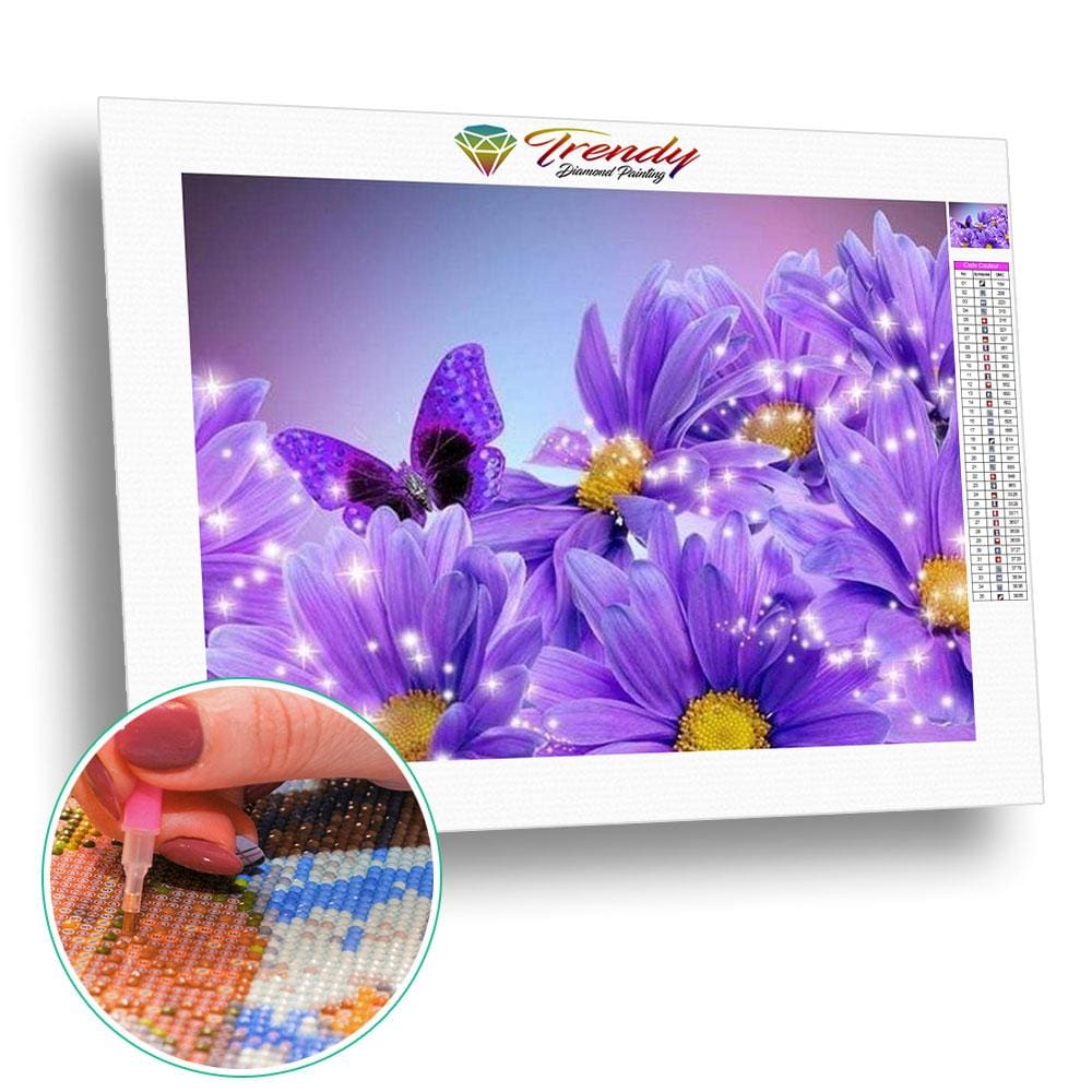 Fleurs et papillons - modèle M004 | Broderie diamant complet - Animaux Dessin Dessin Crayon Fleur Fleur et plante