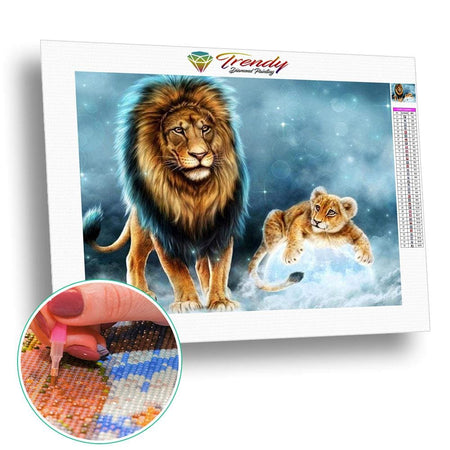 Grand lion avec lionceau dans la neige | Broderie point de diamant - Animaux Lion Produit