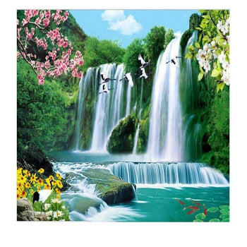 Grande chute deau dans un paysage de verdure | Kit broderie - En forêt Paysage Produit À la montagne Été