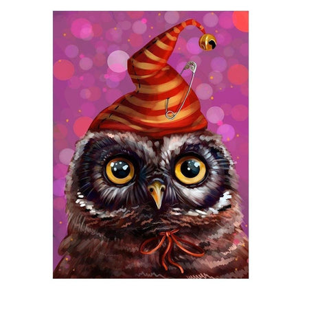 Hibou et bonnet à clochette | Toile diamant - Animaux Oiseau Produit