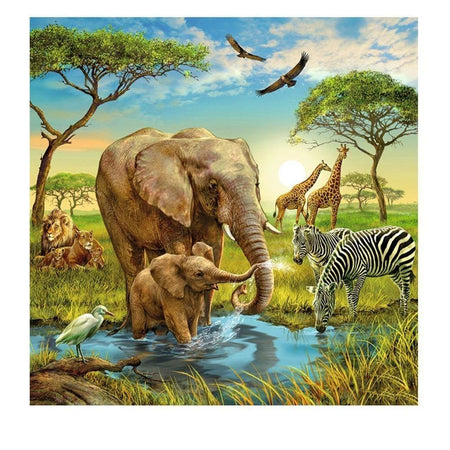 La beauté de la savane | Tableau diamant - Animaux Autres animaux Lion Oiseau Produit