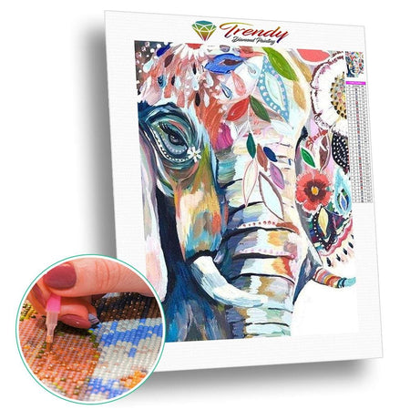 La série danimaux en peinture - modèle M001 | Kit broderie - Animaux Autres Animaux Cheval Produit Éléphant