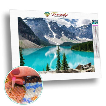 Lac turquoise devant les montagnes enneigées | Broderie de diamant - Paysage Produit À la montagne