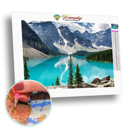 Lac turquoise devant les montagnes enneigées | Broderie de diamant - Paysage Produit À la montagne