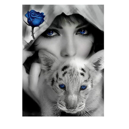 Le dominant bleu | Kit broderie diamant - Animaux Portrait Produit Tigre