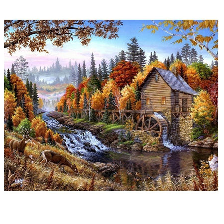 Le moulin a eau | Broderie diamant complet - En forêt Paysage Produit À la montagne