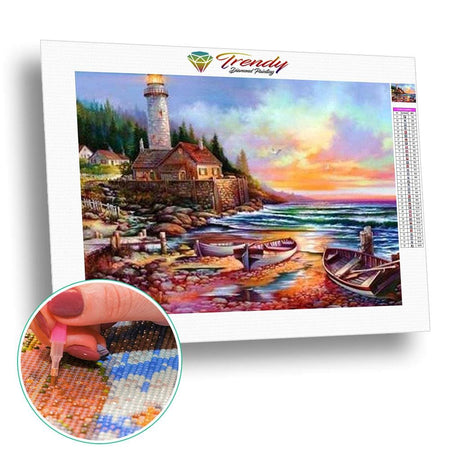 Le vieux phare dautrefois - modèle M003 | Broderie diamant toile entière - Paysage Produit À la mer Été