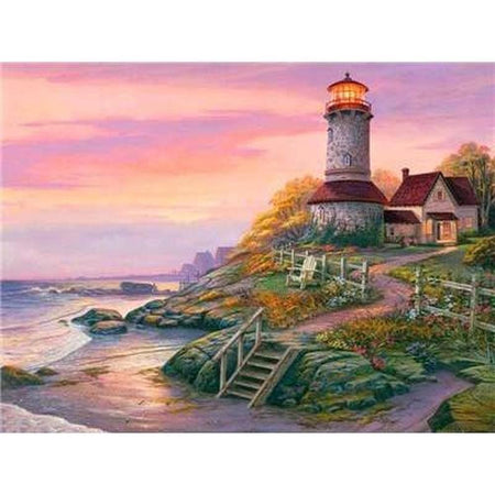 Le vieux phare dautrefois - modèle M004 | Broderie point de diamant - Paysage Produit À la mer Été