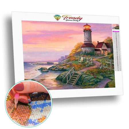 Le vieux phare dautrefois - modèle M004 | Broderie point de diamant - Paysage Produit À la mer Été