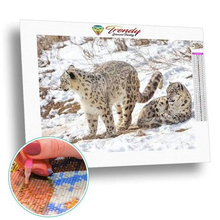 Léopard dans la neige - modèle M003 | Diamond painting grand format - Animaux Léopard Produit