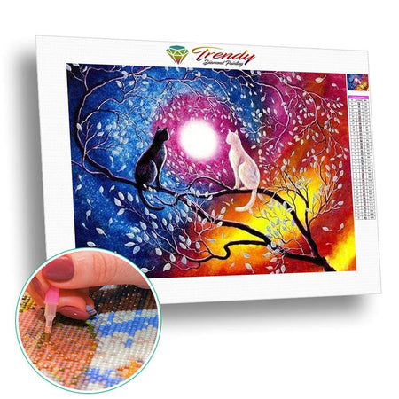 Les chats dans la lune - modèle M008 | Broderie diamant kit complet - Animaux Chat Produit