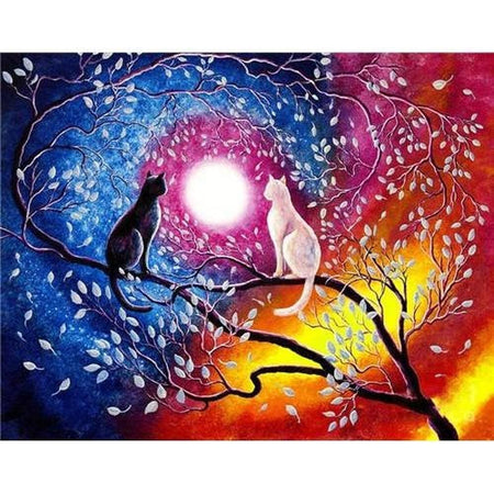 Les chats dans la lune - modèle M008 | Broderie diamant kit complet - Animaux Chat Produit