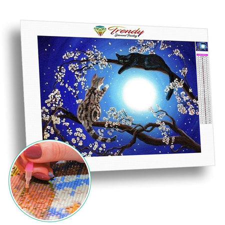 Les chats dans la lune - modèle M009 | Broderie diamant complet - Animaux Chat Produit