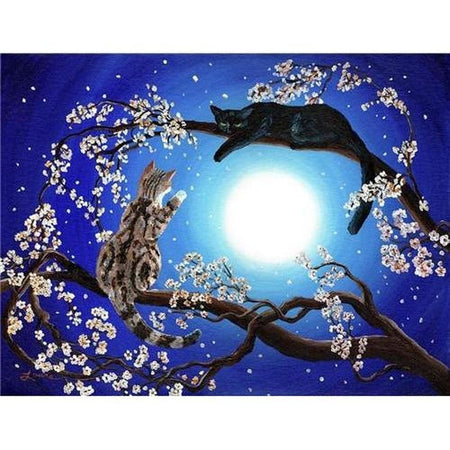 Les chats dans la lune - modèle M009 | Broderie diamant complet - Animaux Chat Produit