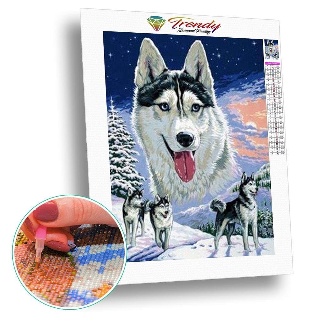 Les chiens des neiges | Tableau diamant - Animaux Chien Produit