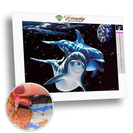 Les dauphins de lespace | Diamond painting complet - Animaux Poisson Produit