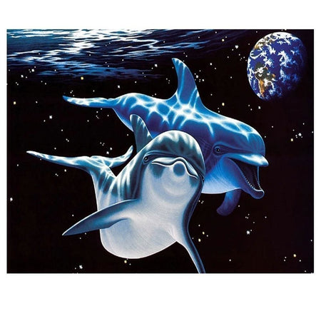 Les dauphins de lespace | Diamond painting complet - Animaux Poisson Produit