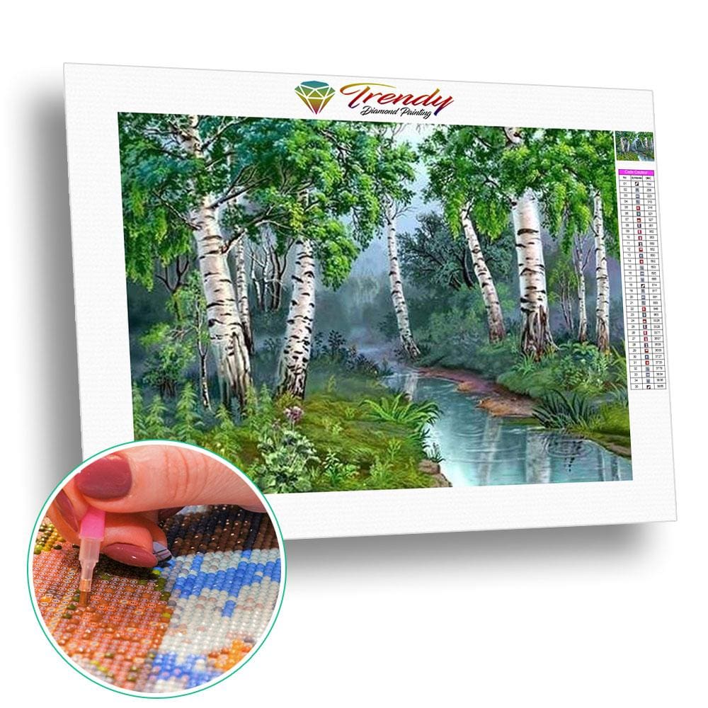 Lit de rivière dans la forêt - modèle M003 | Broderie diamant kit - En forêt Paysage Produit